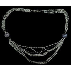 Chic Multilayer Chain Necklace Silver Tone With Muted Purple Bead Accents